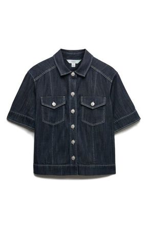 M&S Collection Denim Short Sleeve Shirt in Denim Blue at Nordstrom, Size 12