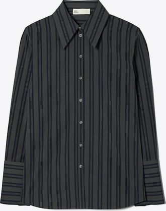 Tory Burch Womens Cuffed Cotton Shirt in Blue, size 18