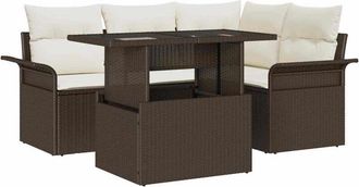 vidaXL Vidaxl - Conjunto De Sof&aacute; De Jard&iacute;n Con Coj&iacute;n 5 Pcs Marr&oacute;n Polirat&aacute;n