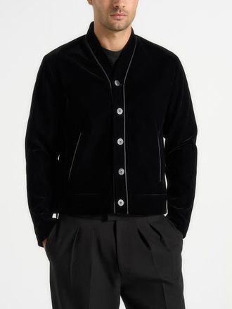 Mani&egrave;re De Voir Nassim Velvet Jacket With Contrast Piping in Black at Nordstrom, Size Xx-Large