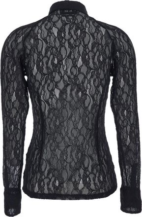 Msgm Black Shirt With All-over Floral Embroidery And Semi-sheer Design In Lace Woman