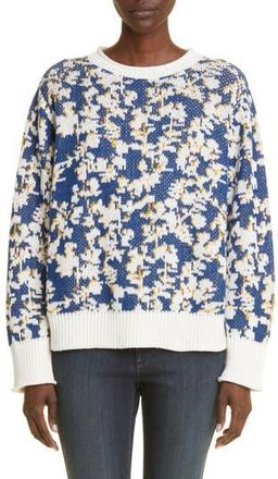 Lafayette 148 New York Floral Jacquard Cashmere & Cotton Blend Sweater in Parisian Blue Multi at Nordstrom Rack, Size Xx-Large