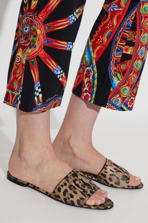 Dolce & Gabbana Leather Slides With Animal Print, Womens, Brown