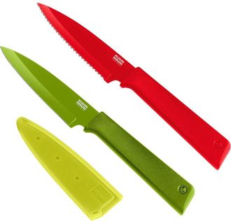 Kuhn Rikon Non-Stick Straight and Serrated Paring Knives with Safety Sheaths, Set of 2 in Multicolored at Nordstrom