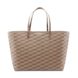 Balenciaga Pre-owned Tote Bags, female, Brown, Size: ONE SIZE Pre-owned BB Monogram PVC Coated Canvas Tote Bag