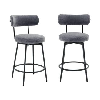 Sweeek Taburete de bar asiento giratorio metal y tela simple, set de 2, gris