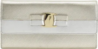 Ferragamo Vara Silver Leather Long Wallet (Bi-Fold) (Pre-Owned)
