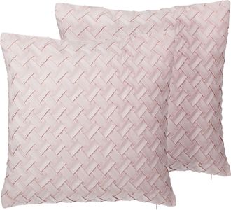 Beliani Beliani - Conjunto De Cojines Decorativos Trenzados Rosa 45 X 45 Cm Decoraci&oacute;n Moderna Glamour Tithonia