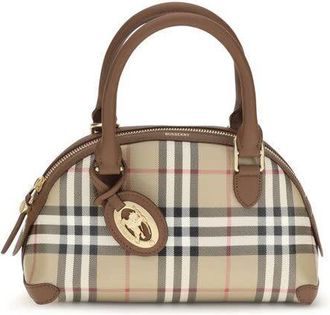 Burberry Check Canvas Top Handle Bag Beige