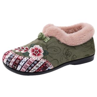 Generic Womens Warm Floral Winter Ankle Boots, Fur Lined Warm Plush, Soft-Soled Non-Slip Boots Everyday Shoes (Green,US:7.5/ UK:5)