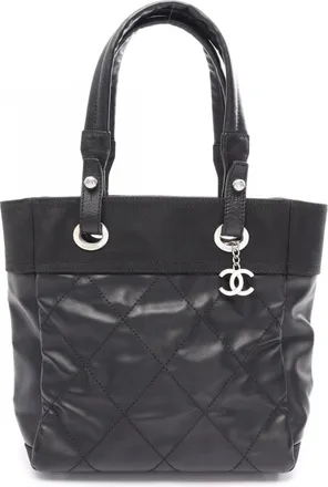 Chanel Black Coated Canvas Leather Handbag Tote Bag (Pre-Owned)