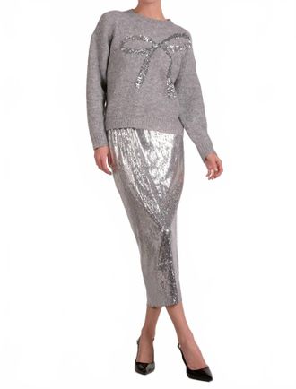 Elan Crewneck Bow Sweater In Silver