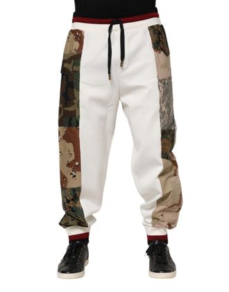 Dolce & Gabbana Mens Patchwork Joggers White Polyester Nylon Elastane