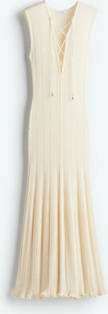 H&M Geripptes Strickkleid mit Schn&uuml;rung - White