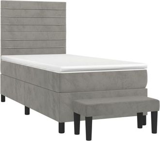 vidaXL Vidaxl - Cama Box Spring Con Colch&oacute;n Terciopelo Gris Claro 100x200 Cm