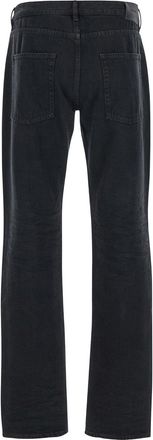 Saint Laurent Mens Slim Jeans With Logo Patch Black Cotton