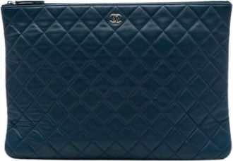 Chanel Pre-owned Quilted Lambskin Clutch - Dames - Vintage Clutch - Blauw - ONE Size - Leer - Vintage
