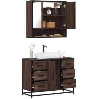 vidaXL Vidaxl - Set De Muebles Ba&ntilde;o 2 Pzas Madera Contrachapada Marr&oacute;n Roble