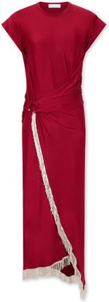 Paco Rabanne Rode Jersey Lange Jurk met Zilveren Detail - Dames - Casual kleedjes - Rood - XS - Kleedjes