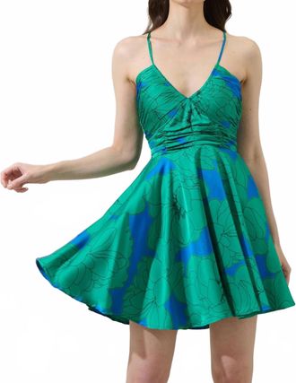 Sugarlips Morgany Floral Cerese Flare Mini Dress In Green Multi