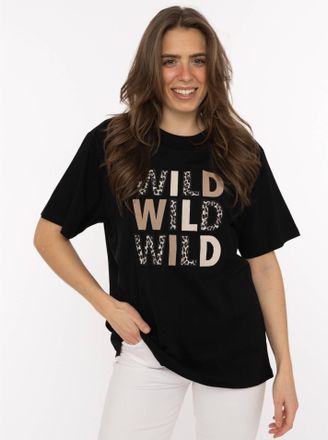 Zwillingsherz T-Shirt ZWILLINGSHERZ Wild Wild Wild, Damen, Gr. XXL, schwarz, Web, Obermaterial: 95% Baumwolle, 5% Elasthan, Basic h&uuml;ftlang, Rundhals, gerader Abschl