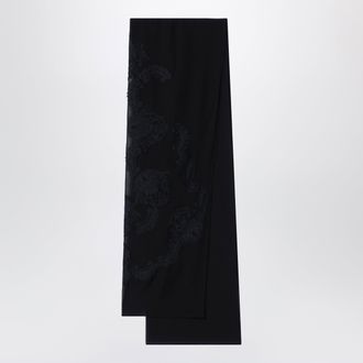 Dolce & Gabbana Black silk stole with floral embroidery