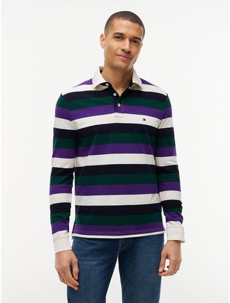 Tommy Hilfiger Mens Regular Fit Rugby Stripe Pique Polo - Tuscan Grape - XXL