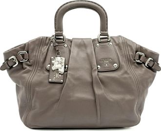 Prada Dark Gray Grayish Leather Tote Bag (Pre-Owned)