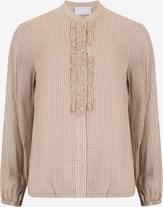 Hemisphere Cr&ecirc;pe-Hemd mit R&uuml;schen und Hahnentrittprint Peng