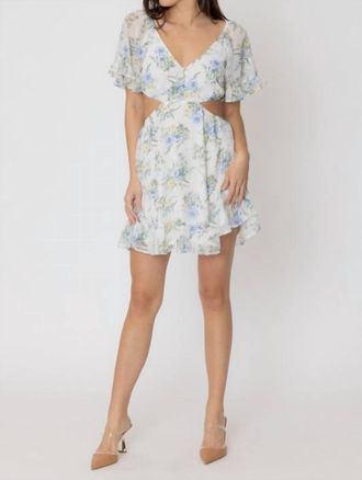 Ark & Co. Floral Print Cut Out Mini Dress In Ivory Multi