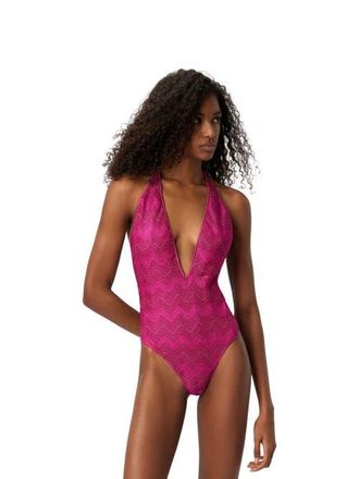 Missoni V-neck Zig Zag Lam&eacute; Viscose One-piece Swimsuit in Purple at Nordstrom, Size 38 It