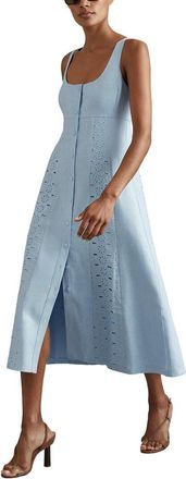 Reiss Clarice Broderie Detail Linen Midi Dress