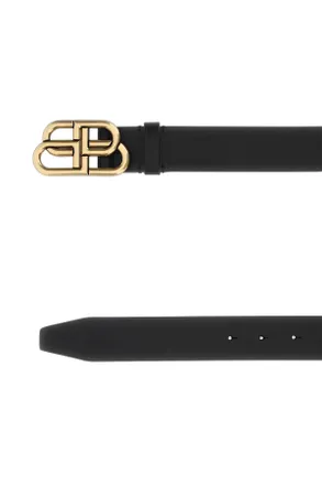 Balenciaga BB Logo Gold Buckle Belt - Black
