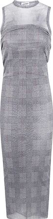 Jean Paul Gaultier Womens Mesh Long Dress Double Layer Printed Body Shadow And Prince Of Wales - Light Grey Nylon - Size X-Small