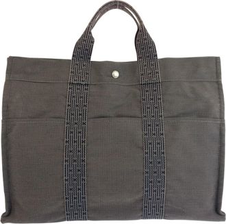 Herm&egrave;s Gray Polyamide Handbag Tote Bag (Pre-Owned)