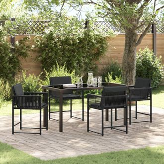 Berkfield Home 5 Piece Garden Dining Set with Cushions Black Poly Rattan