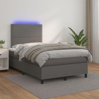 vidaXL Cama Box Spring Colch&oacute;n Y Led Cuero Sint&eacute;tico Gris 120x200 Cm Vidaxl