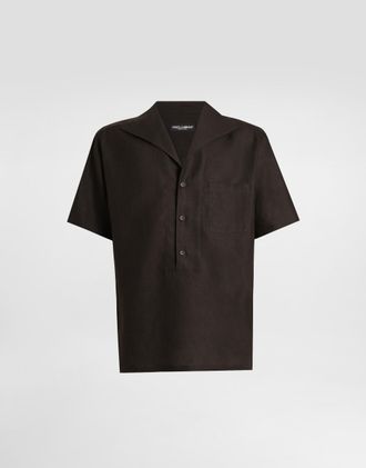 Dolce & Gabbana Three-button Short-sleeved Linen Shirt - Man Shirts Brown Linen 42
