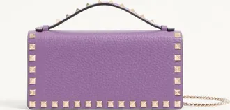 Valentino Garavani Portafoglio Con Catena Rockstud In Vitello Granato Donna LILLA UNI