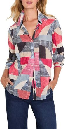 Nic+Zoe Set Sail Crinkle Cotton Button-Up Shirt in Red Multi at Nordstrom, Size Xx-Large