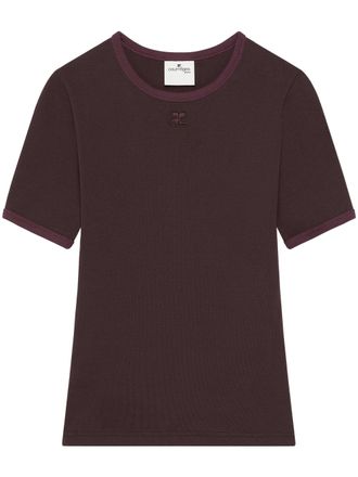 Courr&egrave;ges Signature Contrast Plum Fitted T-Shirt