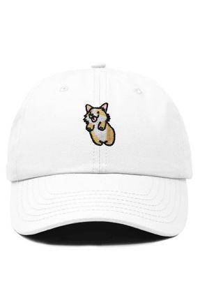 Dalix Leaping Corgi Embroidered Cap in White at Nordstrom