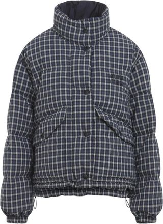 Miu Miu Jassen, Dames, Veelkleurig, S, Leer, Blu Bianco Reversible Checked Down Jacket
