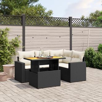 vidaXL Set De Muebles De Jard&iacute;n 5 Pzas Y Cojines Rat&aacute;n Sint&eacute;tico Negro Vidaxl