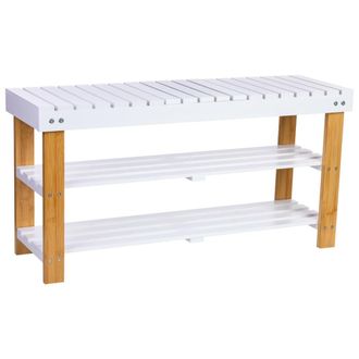 Wanderlust Deco Banqueta zapatero de madera 90x29x45h cm blanco