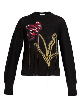 Erdem floral-intarsia crew-neck sweater - Black