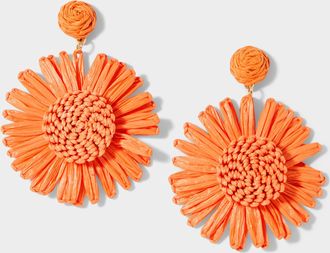 Simons Womens Large raffia flower earrings