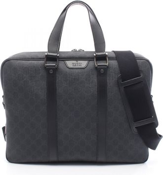 Gucci Black Gray Pvc Coated Canvas Leather Briefcase (Pre-Owned)