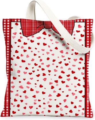 Generic ValentineS Hearts Canvas Tote Bags, Cute Love Pattern Reusable Grocery Bags, Lightweight Washable Shoulder Strap Canvas Fo, Red, 13x15 Inch