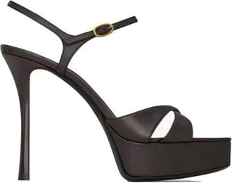 Saint Laurent Debbie 85 Platform Sandalen - Dames - Sandalen met hakken - Bruin - 39 EU - Leer - Schoenen